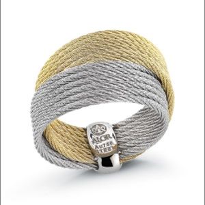 ALOR Classique Cable Stainless Steel Two-Tone Double Band Ring Size 5
